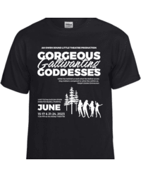 poster for Gorgeous Gallivanting Goddesses - Customized Adult Unisex Tshirt Cast and Crew - $35